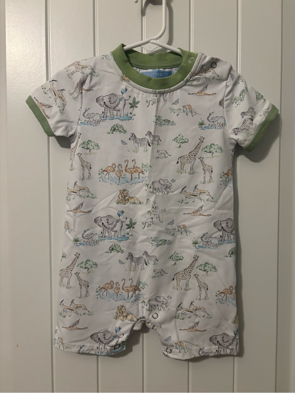 Safari Animal Short Sleeve Bodysuit with Green Trim